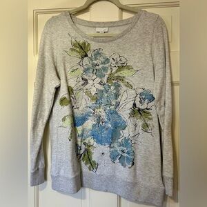 J. Jill Blue Size Small Green Floral Gray Sweatshirt 100% Cotton